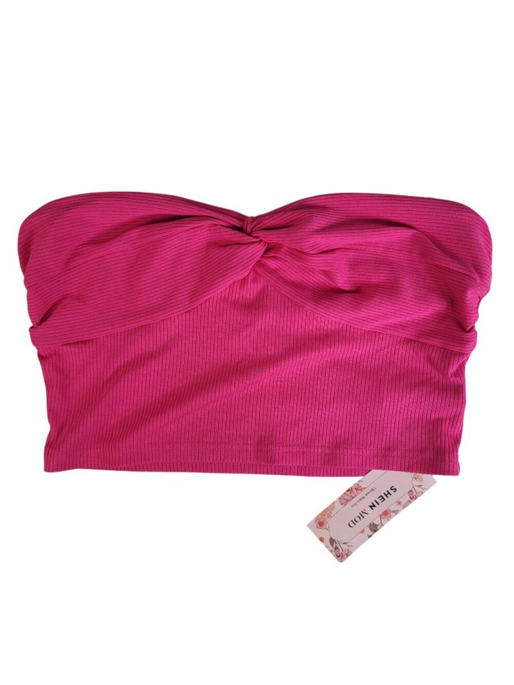 Shein Mod Women Tube Top Pink Large Ribbed Twist Front Bandeau Crop Pull On NEW